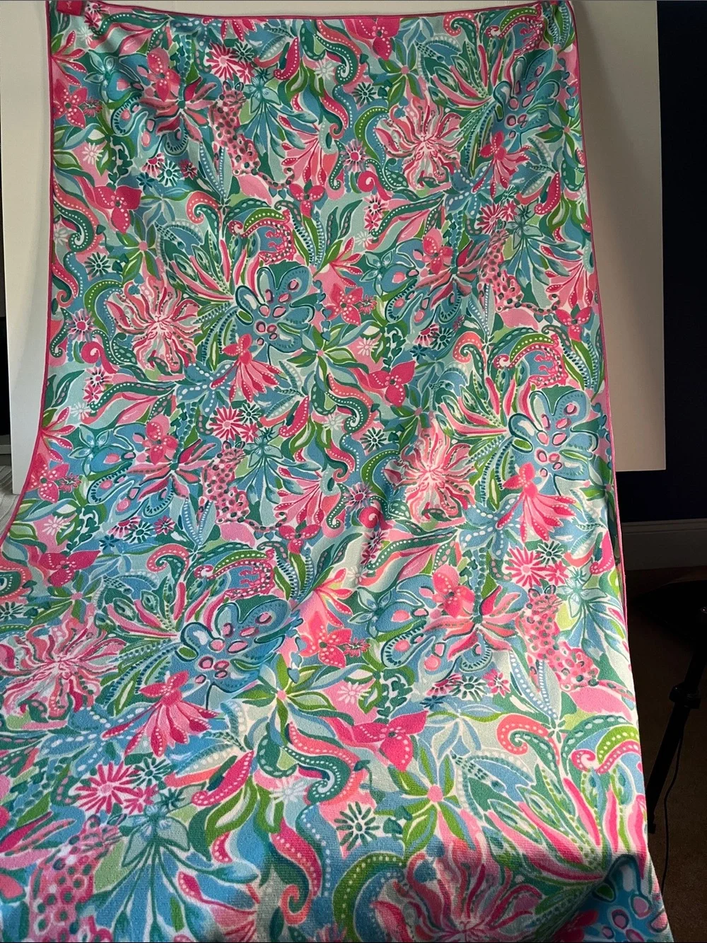 Lilly Pulitzer Oversized Beach Lounge Towel featuring a vibrant, tropic print